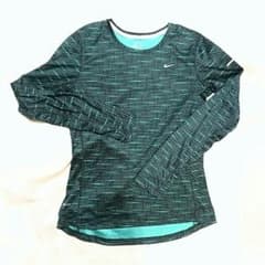 NIKErunning秋冬長袖ヒートテックスポーツトップスL水玉ドット柄緑×黒のサムネイル