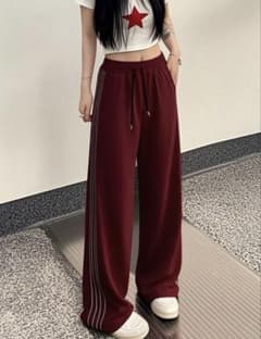 サイドライン ワイドスウェットパンツ ボルドーのサムネイル