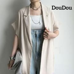 DouDou ベスト ジレ ビッグスリーブレスジャケット DouDou ビッグスリーブレスジャケット ベージュ ジレ - メルカリ