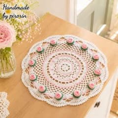 ドイリー レース編み ミニ薔薇 22センチ パステルピンク - メルカリ