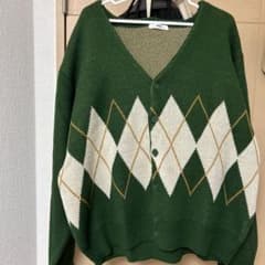 WEGO 緑 ダイヤモンド柄 カーディガン Lのサムネイル