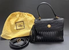 FENDI フリンジ 編み込み ハンドバッグ ショルダーバッグ 2WAYレザー 