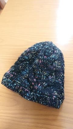 ニット帽 ニットキャップ スノボ 黒 ネオンカラー レディースのサムネイル
