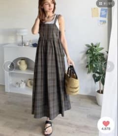 신품 미사용 뒷모습도 귀여운 체형 커버 체크 캐미 원피스 브라운