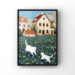 회화 | 일러스트 포스터 1303 ☆ [귀여운 흰 고양이들의 데이트]