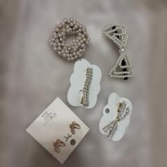 パール＆ビジュー ヘアアクセサリー+ピアス　5点セットのサムネイル