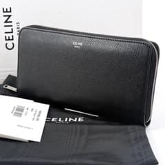 極美品】 セリーヌ 長財布 ラウンドファスナー ワンポイントロゴ 黒 
