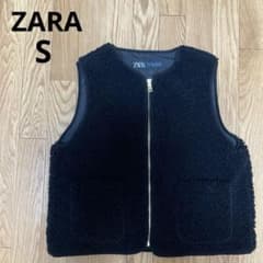 ZARA ブラック ボア　ベスト　ジレ Sのサムネイル