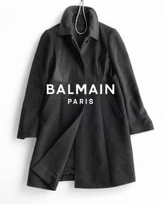 美品バルマンPARIS羊革レザートリミング&ウール100異素材コンビロングコート 美品バルマンPARIS羊革レザートリミング&ウール100異素材コンビロング