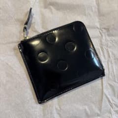 コムデギャルソン ポルカドット L字ジップ エンボス 財布 ブラック