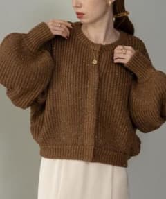 hinari スパンコールニットカーディガン ブラウン - メルカリ