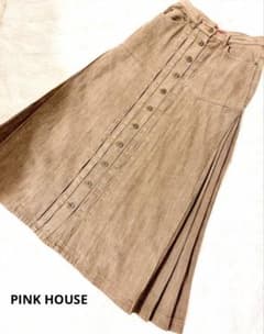 PINK HOUSE♡ピンクハウス 箱プリーツデニムロングスカート L 【茶】 PINK HOUSE♡ピンクハウス 箱プリーツデニムロングスカート L 【茶