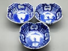 古伊万里 染付 文人山水文 輪花向付（三客揃） - メルカリ