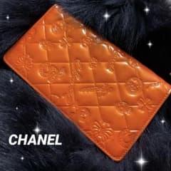 美品♡ CHANEL シャネル 長財布 オレンジ アイコン パテント レア