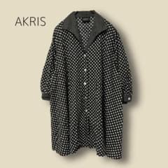3188 【AKRIS】水玉 黒 Aライン シャツ ブラウス 肩パッド スイス製 