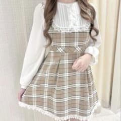 evelyn ハートボタンチェックミニOP ベージュ ワンピース ホワイト 白