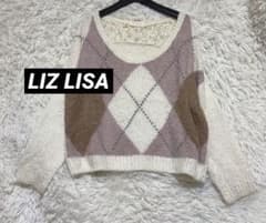 激レア♡LIZ LISA リズリサ アーガイル柄 長袖 ニット レース切替 M 
