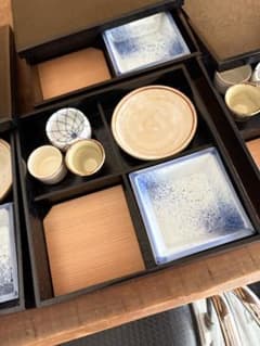 松花堂5個セット 杉板陶器小皿付未使用洗浄済箱ありのサムネイル