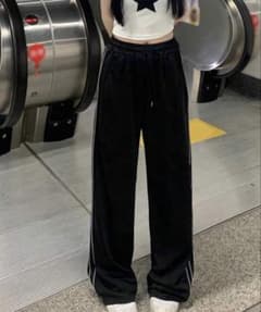 SHEIN Contrast Sideline Wide Pants Black