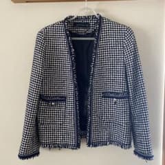 マリオさま専用　ZARA ノーカラージャケット　ツイード　千鳥のサムネイル