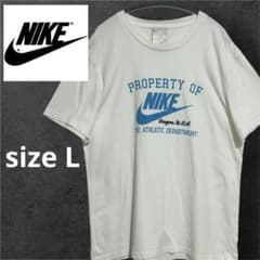希少】NIKE 銀タグ センターロゴ Tシャツ L カレッジ風 白 ブルー