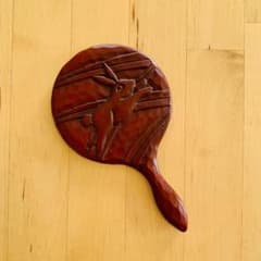 鎌倉彫　姫鏡(うさぎ柄)13cm 袋つきのサムネイル