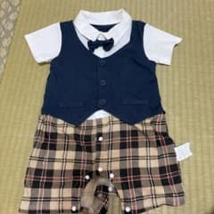 ベビー フォーマル ロンパース 蝶ネクタイ チェック柄