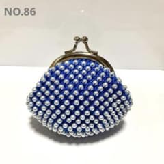 NO.86 パール調 ビーズ がま口 ポーチ(ブルー) - メルカリ