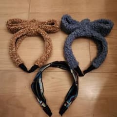 KIDSリボン付きファー風ヘアバンド3点セット