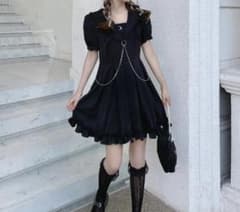 지뢰계 세일러 칼라 반소매 원피스 블랙