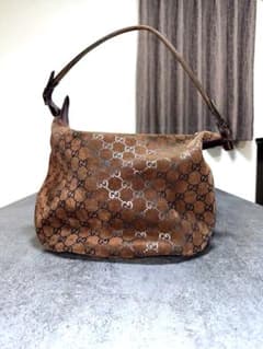 GUCCI GG柄 スエード ワンショルダーバッグ ハーフムーン Y2K 茶 