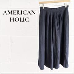 AMERICAN HOLIC Flare Pleated Skirt, Linen Blend, Navy, Size M
