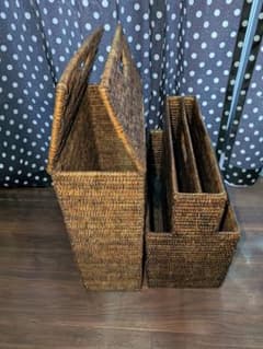 ラタン マガジンラック 2個セット 雑誌収納 バスケット - メルカリ