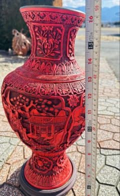 骨董品堆朱風 花瓶赤漆の浮彫り花瓶 高さ48cm - メルカリ