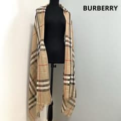 BURBERRYメガノバチェック 超大判ストール フリンジ ベージュ 美品 春夏 BURBERRYメガノバチェック 超大判ストール フリンジ ベージュ 美品 春