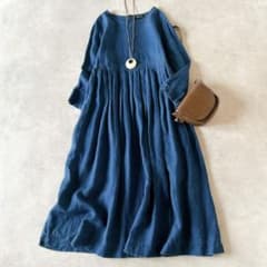 サラ SA-RAH リネン タック ロングワンピース ブルー - メルカリ