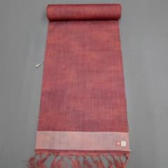 M33-18 新品保管品 正絹 西陣織 紬 着尺反物 灰エンジ系 縞