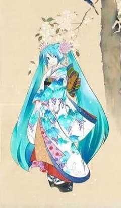 初音ミク 着物姿 タペストリー のれん 琳派 桜に小禽 - メルカリ