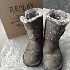 REPLAY ムートンブーツ グレー ラインストーン 刺繍　希少のサムネイル