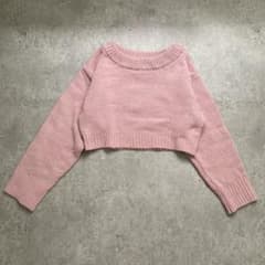 GRL ワイドスリーブニットトップス ピンク ショート丈 クロップド Fのサムネイル