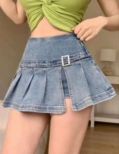 デニム プリーツ ミニスカート インナーパンツ付のサムネイル