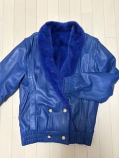 ミンクファー ラムレザー リバーシブル ジャケット ブルゾン Mサイズ ブルー ミンクファー ラムレザー リバーシブル ジャケット ブルゾン Mサイズ