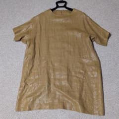 ワンピース 光沢オレンジ 麻 半袖 ゆったりシルエットのサムネイル