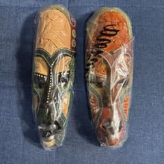 新品 木彫り アフリカンマスク 2点セット 壁掛け オブジェ バリ島