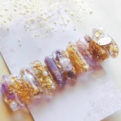 鉱石風ヘアクリップ(purple)№790　ドライフラワー　レジンのサムネイル