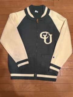 Champion ニットスタジャン フルジップ ワッペン グリーン×アイボリーのサムネイル