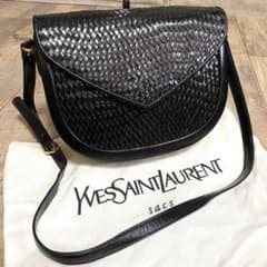 本物☆イヴサンローラン 編み込みレザー ミニショルダーバッグ 斜 