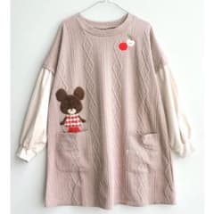 くまのがっこう︎♡︎アップルチュニック　スモーキーピンク×オフホワイトのサムネイル