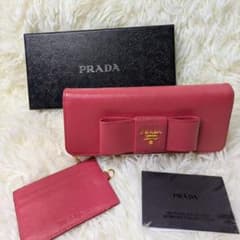 極美品✨️ PRADA プラダ サフィアーノ 長財布 2つ折り ピンク リボン 