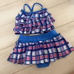 美品　SOMETHING キッズ 水着 セパレート チェック柄 フリルのサムネイル